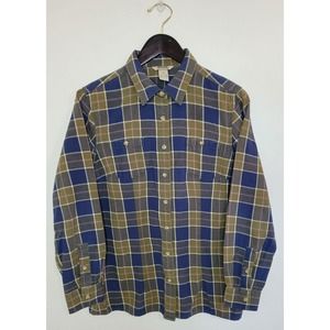 Duluth Trading Womens Medium Free Swingin' Flannel Olive/Blue Button Down Shirt